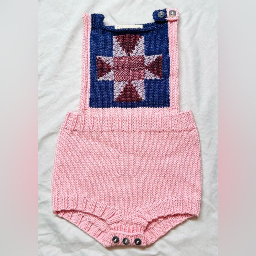 Misha And Puff Pink and Navy Knitted Romper